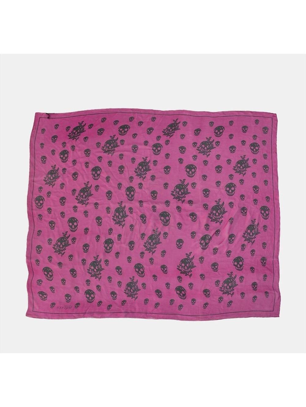 Alexander McQueen Pink Skull Print Silk Scarf